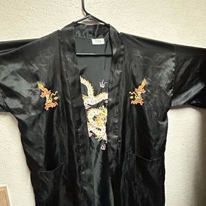Vintage Black Golden Dragon Silk Robe